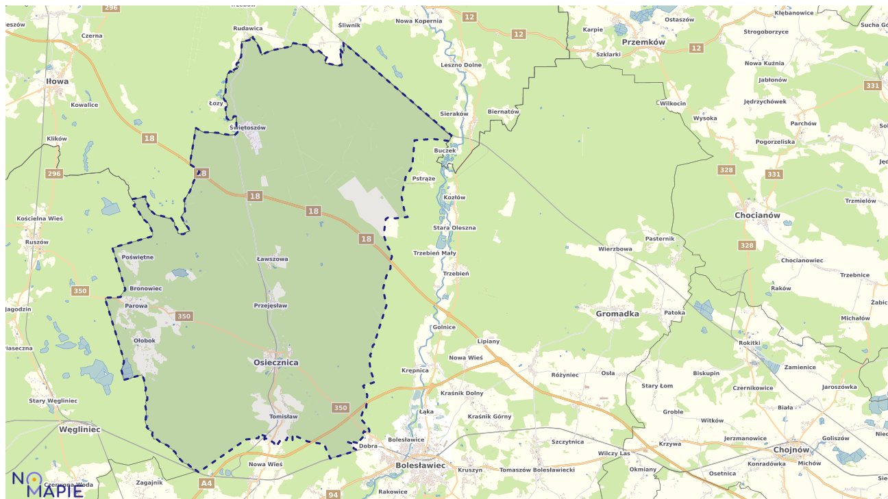 Mapa obszarów ochrony przyrody Osiecznicy