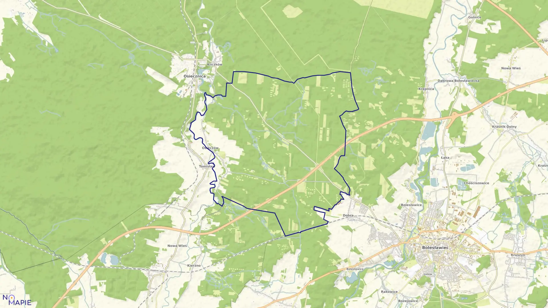 Mapa obrębu OSIECZÓW w gminie Osiecznica