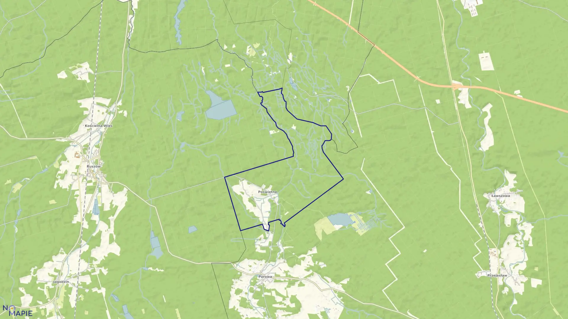 Mapa obrębu POŚWIĘTNE w gminie Osiecznica